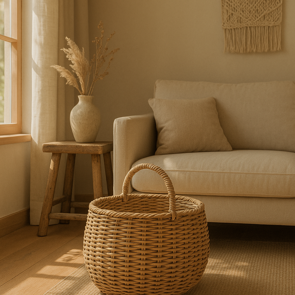 Handwoven Rattan Basket OwlHarmony
